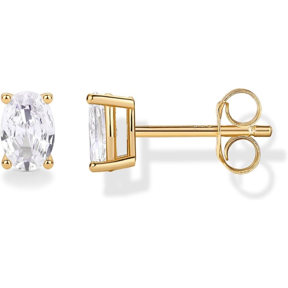 14K Gold Plated Sterling Silver Cubic Zirconia Stud Earrings for Women | Simulat